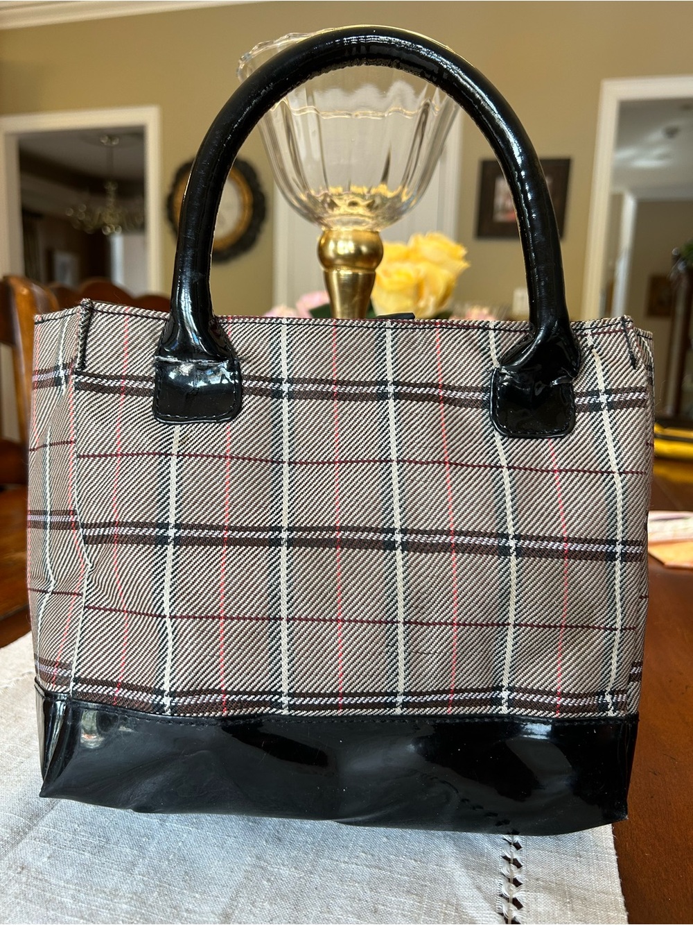 Black Trim Plaid Tote /Lunch Bag